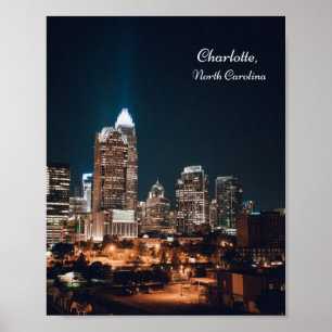 Póster Noche del Skyline de la ciudad de Carolina del Nor