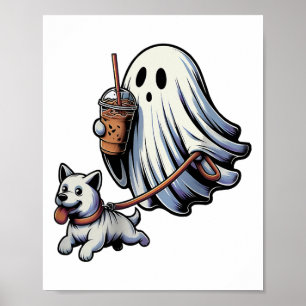 Póster Noche divertida de Halloween del fantasma del perr