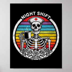 Póster Noche divertida enfermera Skeleton Mujeres Hallowe
