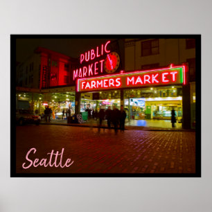 Póster Noche en el mercado público de Seattle