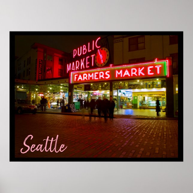 Póster Noche en el mercado público de Seattle (Frente)