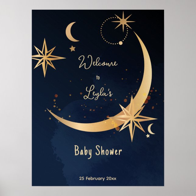 Póster Noche estelar de la luna Baby Shower welco (Frente)
