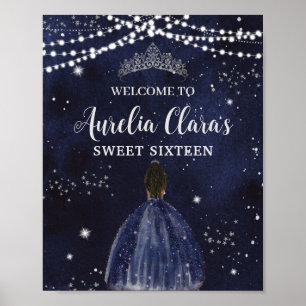 Póster Noche estrellada Azul Marino Plata Dulces 16 Niña
