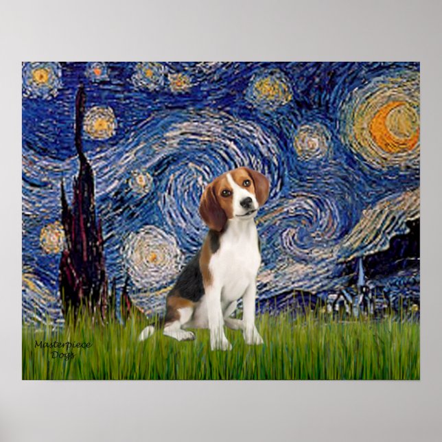 Póster Noche estrellada - Beagle #1 (Frente)