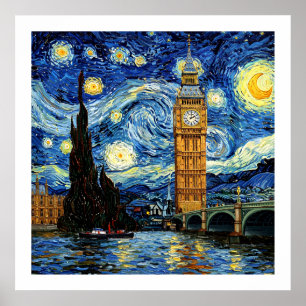 Póster Noche estrellada Big Ben Londres Inglaterra