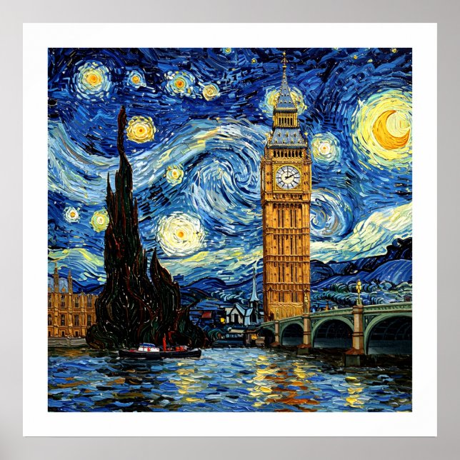 Póster Noche estrellada Big Ben Londres Inglaterra (Frente)