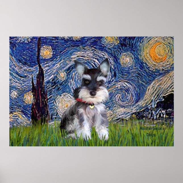 Póster Noche estrellada - Cachorro de Schnauzer #10 (Frente)