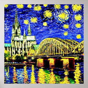Póster Noche estrellada Colonia Alemania Catedral
