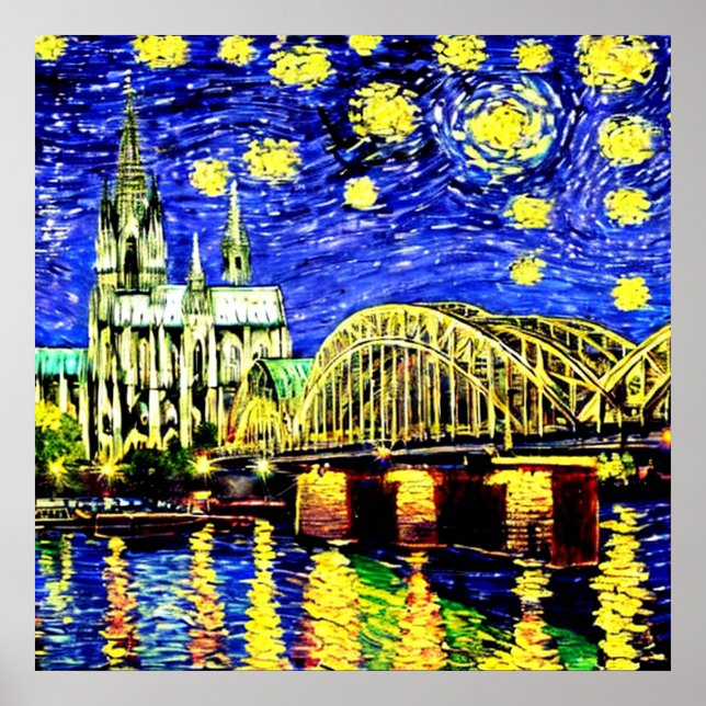 Póster Noche estrellada Colonia Alemania Catedral (Frente)