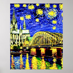 Póster Noche estrellada Colonia Alemania Catedral