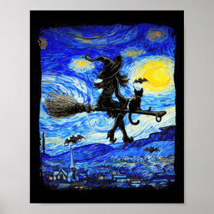 Póster Noche estrellada de Brujas Halloween Van Gogh Aest