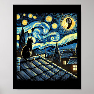Póster Noche estrellada de Halloween Gato negro coma La K