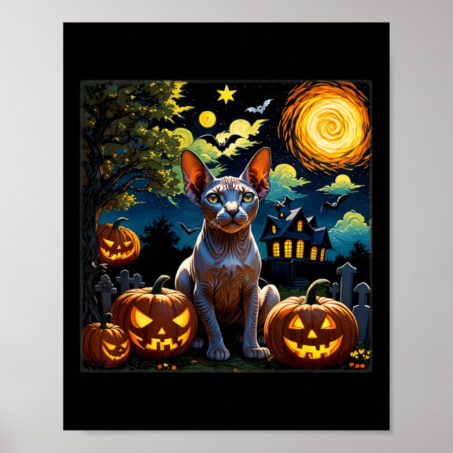 Póster Noche estrellada de Halloween Sphynx (Frente)