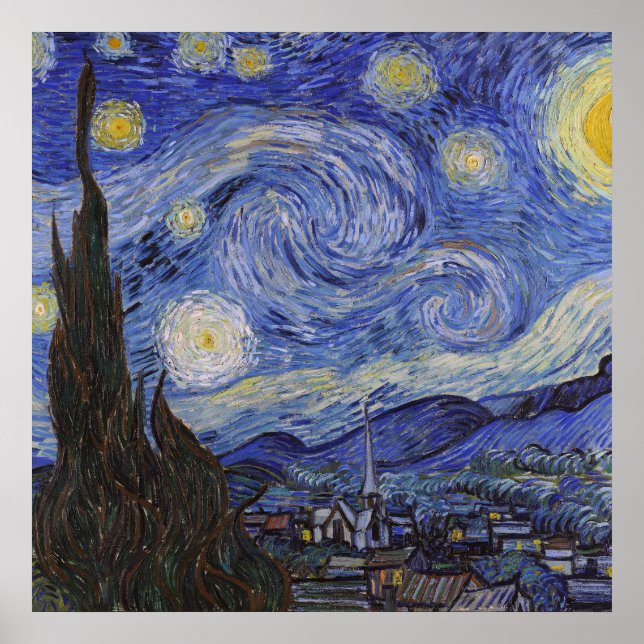 Póster Noche estrellada de pintura de Vincent Willem van  (Frente)