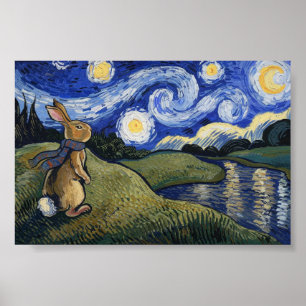 Póster Noche estrellada de Van Gogh con Bunny