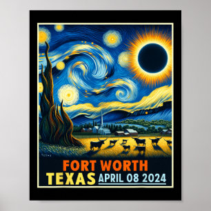 Póster Noche estrellada del eclipse solar total de Texas 