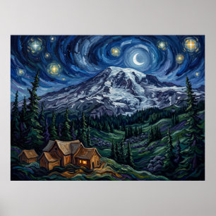 Póster Noche estrellada del Monte Rainier