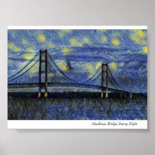 Póster Noche estrellada del puente de Mackinac