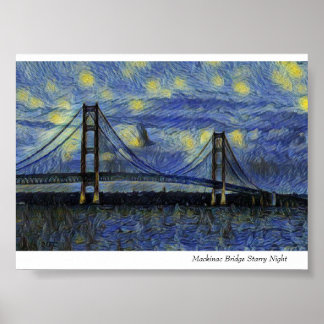 Póster Noche estrellada del puente Mackinac