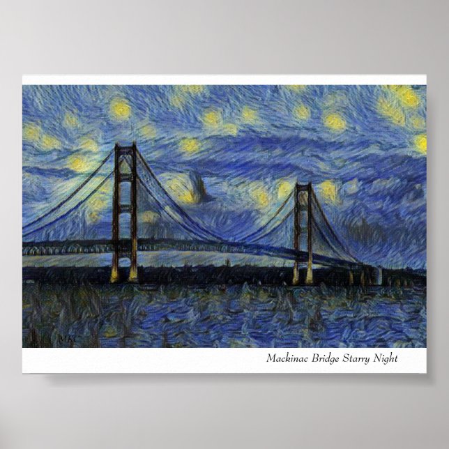 Póster Noche estrellada del puente Mackinac (Frente)