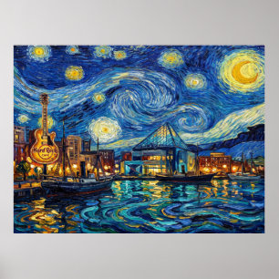 Póster Noche estrellada del puerto interior de Baltimore