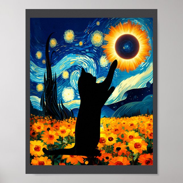 Póster Noche estrellada divertida Eclipse total de sol (Frente)