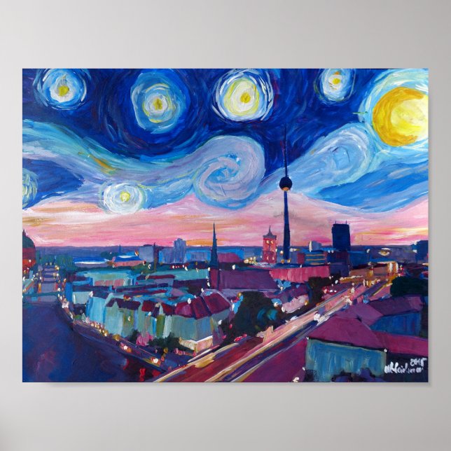 Póster Noche estrellada en Berlín con horizonte (Frente)