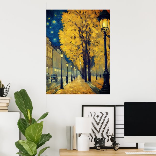 Póster Noche estrellada en la avenida Andrássy, Budapest (Oficina en casa)