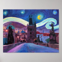 Noche estrellada en Praga sobre el puente Carlos