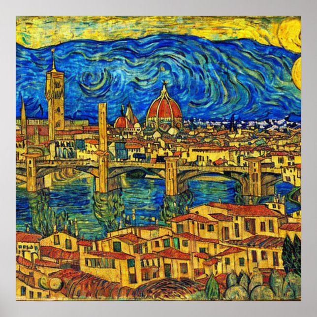 Póster Noche estrellada Florencia Italia (Frente)