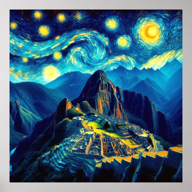 Póster Noche estrellada Machu Picchu Perú (Frente)