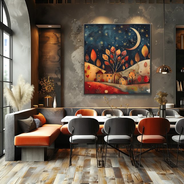 Póster Noche Estrellada: Paisaje Folk y Naive Colorido (Subido por el creador)