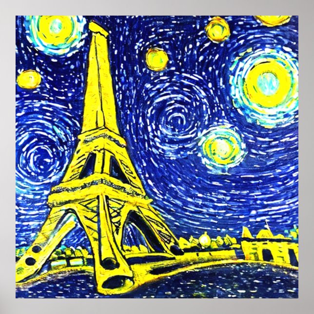 Póster Noche estrellada París Francia (Frente)