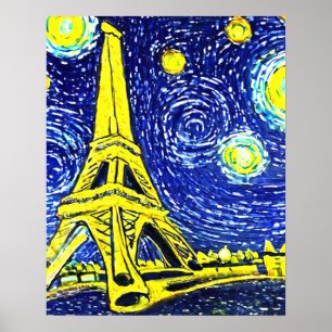 Póster Noche estrellada París Francia