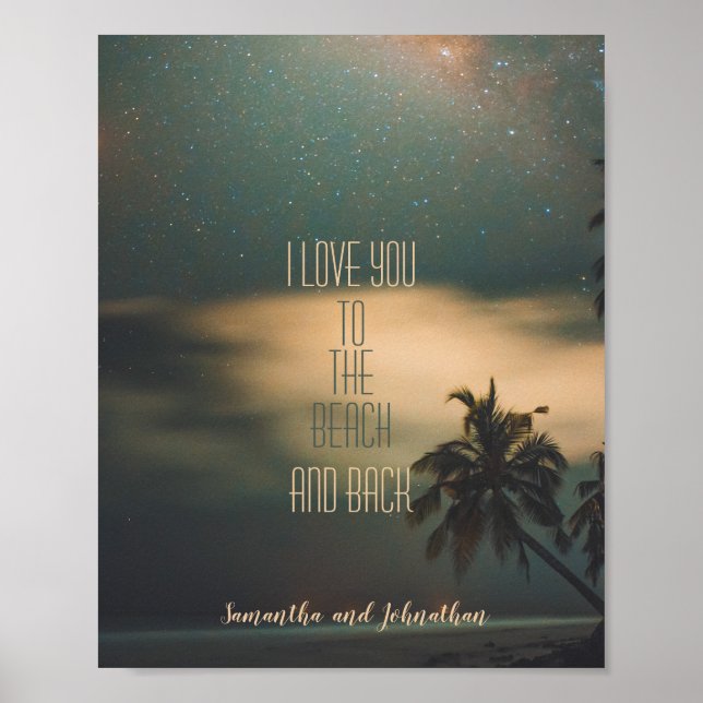 Póster Noche estrellada Playa Tropical Cita de Amor y Mon (Frente)
