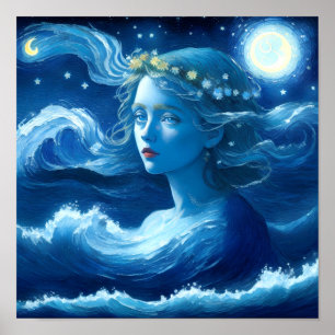 Póster Noche estrellada 🌌 - Poster de fantasía de diosa