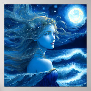 Póster Noche estrellada 🌌 - Poster de fantasía de diosa 