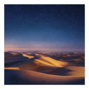 Póster Noche estrellada sobre el paisaje de dunas del des