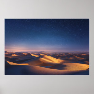 Póster Noche estrellada sobre el paisaje de dunas del des