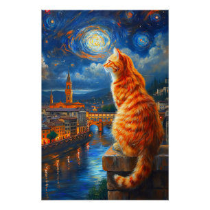Póster Noche estrellada sobre Florencia   Arte de gato je