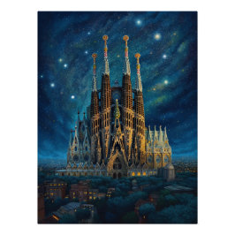 Póster Noche estrellada sobre la Sagrada Familia Barcelon