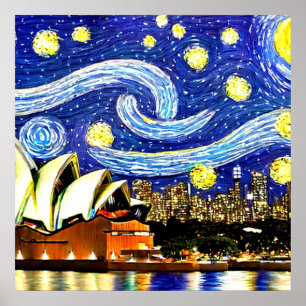 Póster Noche estrellada Sydney Australia Casa de la Ópera