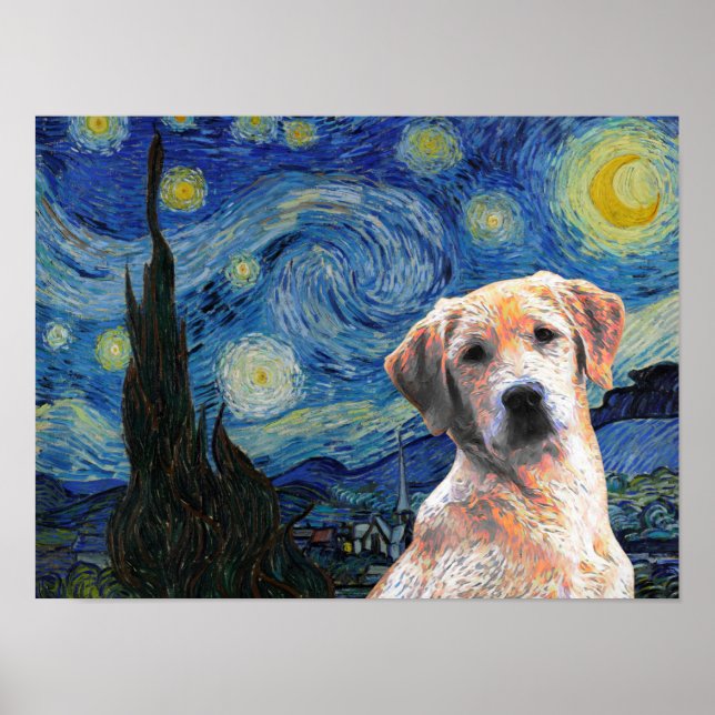 Póster Noche estrellada Vincent Van Gogh Cute Labrador Do (Frente)