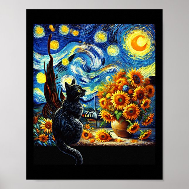 Póster Noche estrellada Vincent Van Gogh Sunflowers Cat L (Frente)