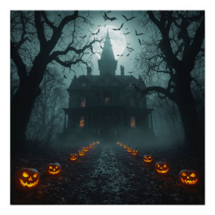 Póster Noche fantasmal con Jack-o'-Lanterns