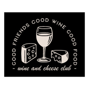 Póster Noche fiesta de vino y queso