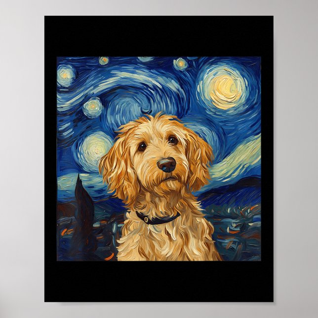Póster Noche Goldendoodle Van Gogh Starry (Frente)