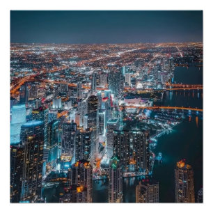 Póster Noche  Iluminación impresionante de la ciudad y pa