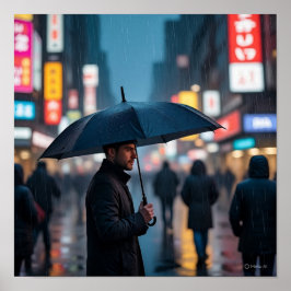 Póster Noche lluviosa en la ciudad - soledad urbana