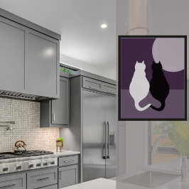 Póster Noche morado azul y negro de gato lindo